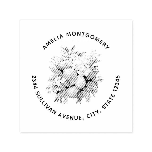 Lemon Bouquet with Pretty Blossoms Address Permastempel (Design)