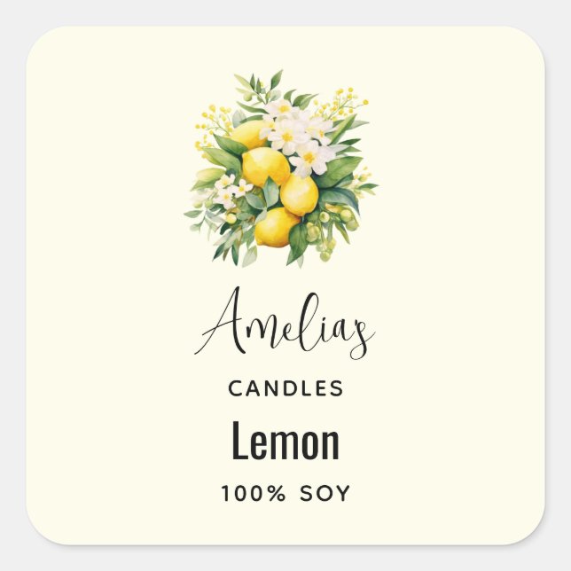 Lemon Bouquet with White Blossom - Candle Business Quadratischer Aufkleber (Vorderseite)