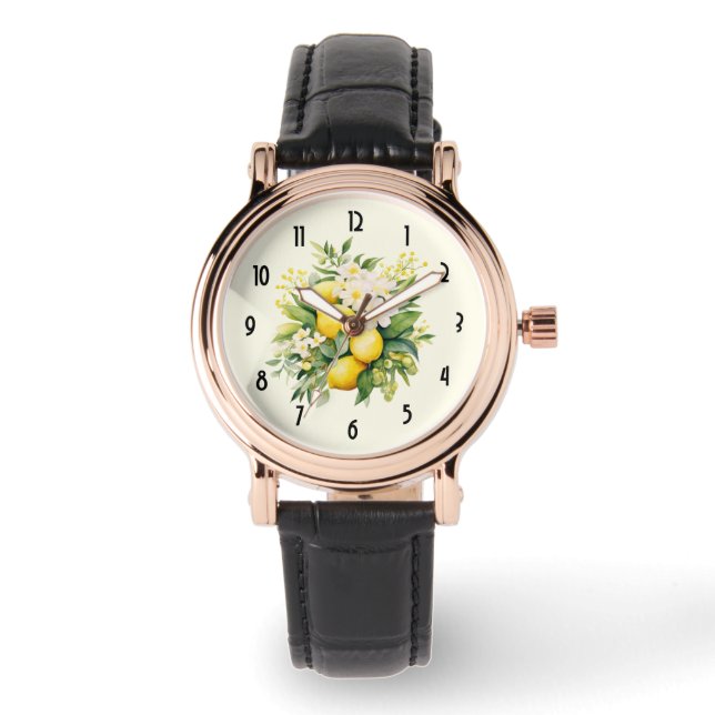 Lemon Bouquet with White Blossoms Armbanduhr (Vorderseite)