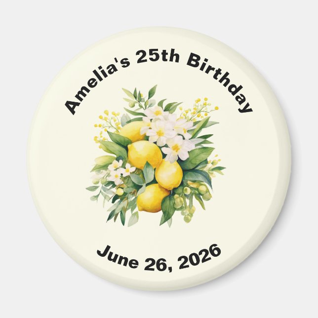Lemon Bouquet with White Blossoms Birthday Magnet (Vorne)