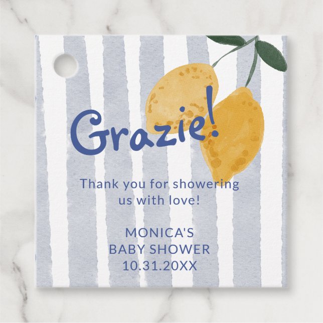 Lemon Boy Baby Showfavor Vielen Dank Geschenkanhänger (Vorderseite)