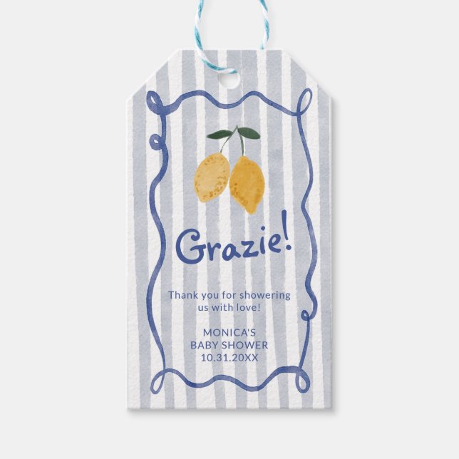 Lemon Boy Baby Showfavor Vielen Dank Geschenkanhänger (Vorderseite)