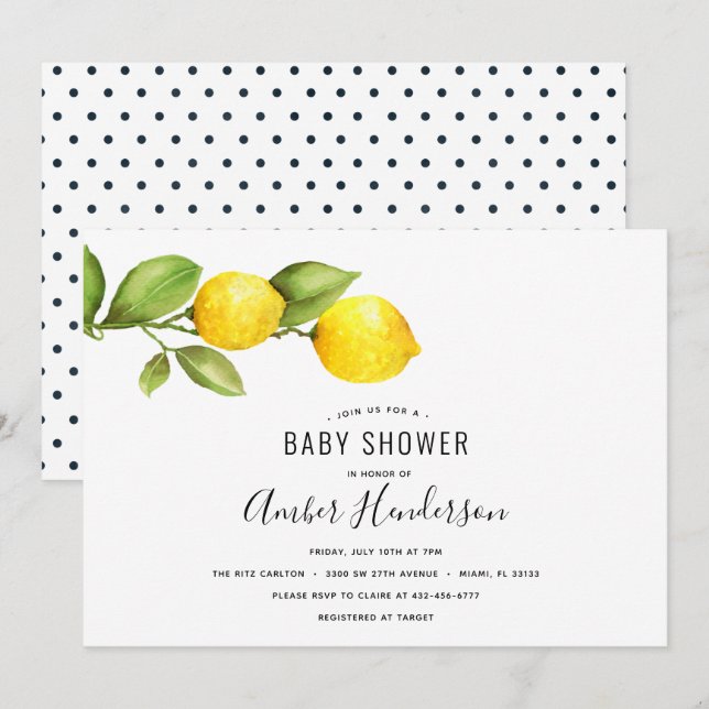 Lemon Branch Baby Dusche Einladung (Vorne/Hinten)