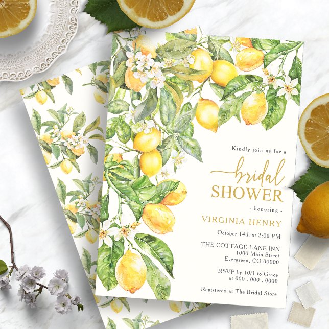 Lemon Brautparty Einladung (Watercolor Italian Lemon Floral Bridal Shower Invitation by Painted Paperie
)