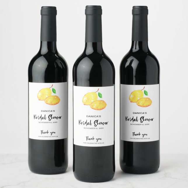 Lemon Brautparty Elegante Chic Hand Letting Weinetikett (Flaschen)
