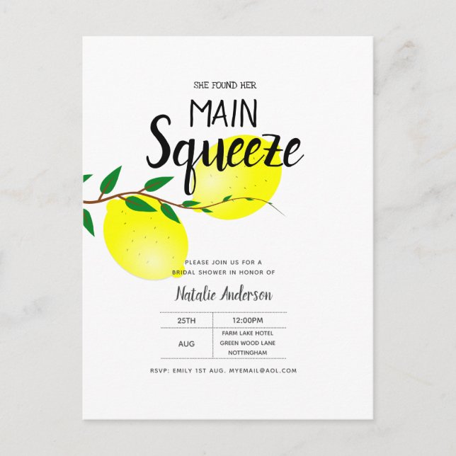 Lemon Brautparty fand ihre wichtigsten Squeeze-Ein Postkarte (Vorderseite)