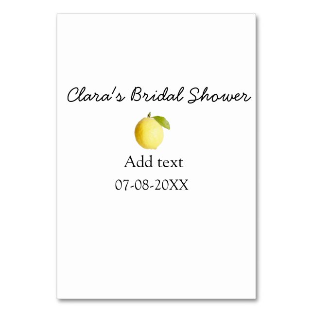 Lemon Brautparty modern schlicht und rustikal b Tischnummer (Vorderseite)