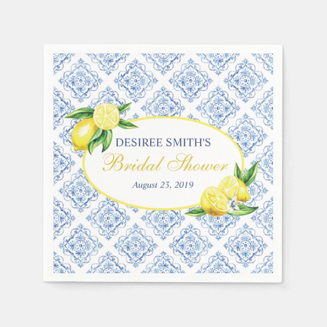 Lemon Brautparty Napkins, blaue Tile Serviette (Vorderseite)