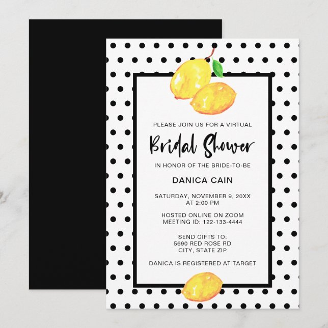 Lemon Brautparty online Polka Dots Einladung (Vorne/Hinten)