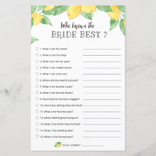 Lemon Bridal Game - Wer die Braut am besten kennt