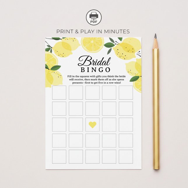 Lemon Bridal Shower Bingo Game Printable Einladung (Von Creator hochgeladen)