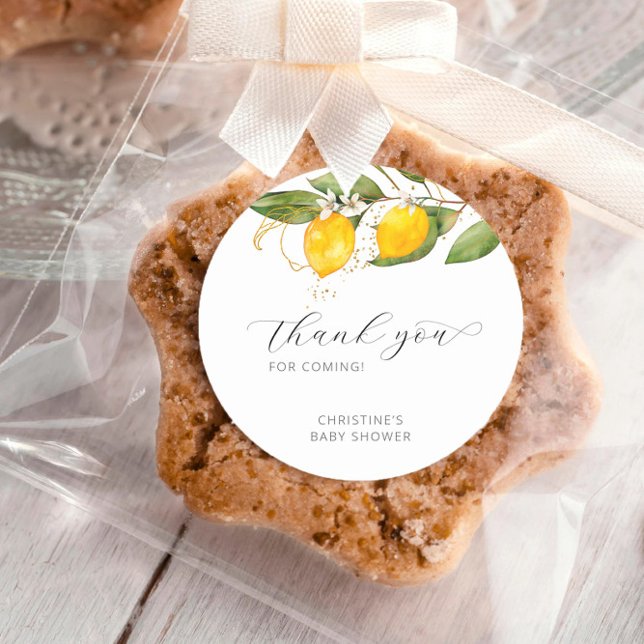 Lemon Bright Citrus Floral Baby Dusche Vielen Dank Runder Aufkleber (Von Creator hochgeladen)