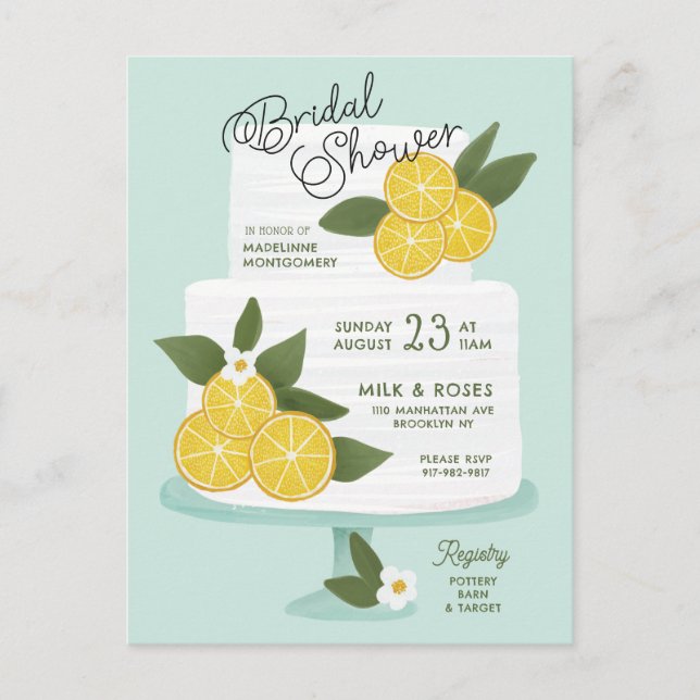 Lemon Cake Bridal Dusche Einladung Postkarte (Vorderseite)