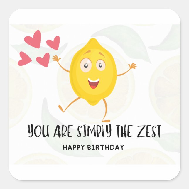 Lemon Cartoon Frucht Happy Birthday Funny Birthday Quadratischer Aufkleber (Vorderseite)