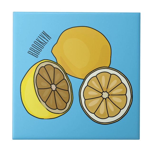Lemon Cartoon Illustration Fliese (Vorderseite)
