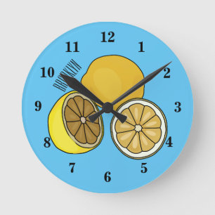 Lemon Cartoon Illustration Runde Wanduhr