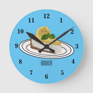 Lemon cheesecake Cartoon Illustration Runde Wanduhr