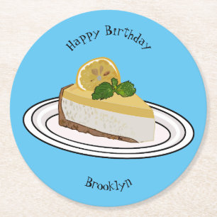 Lemon cheesecake Cartoon Illustration Runder Pappuntersetzer