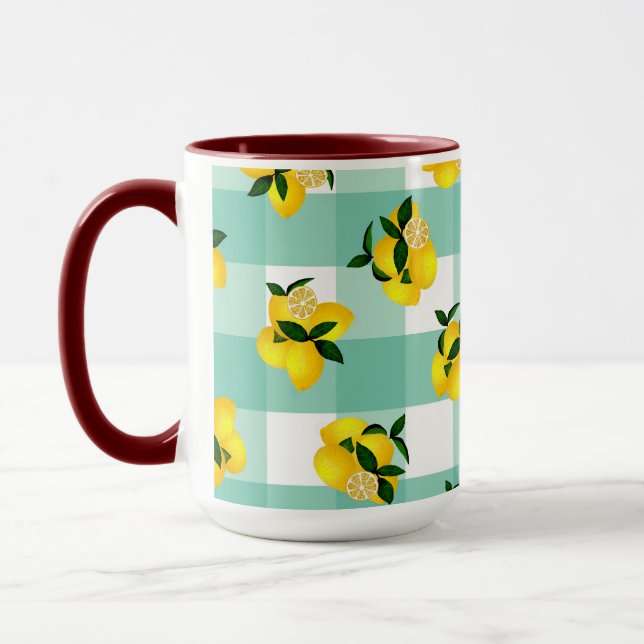 Lemon Chic Aqua Gingham Tasse (Links)