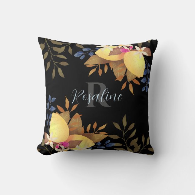 Lemon Chic Black Monogram Kissen (Vorderseite)
