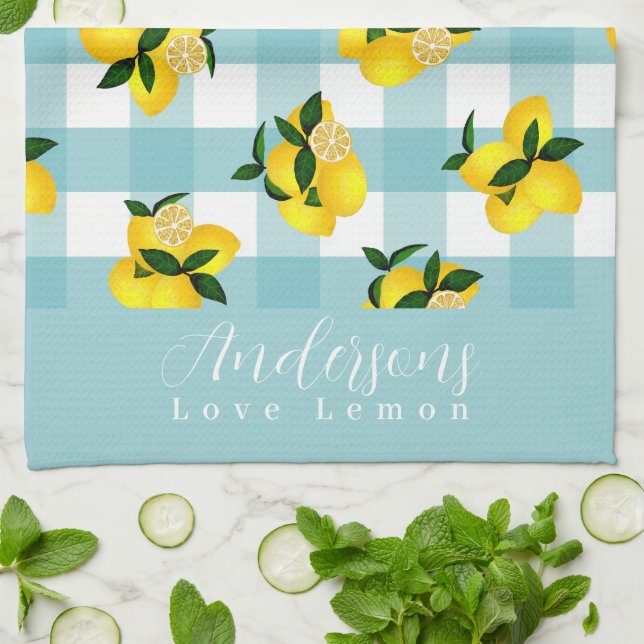 Lemon Chic Blue Gingham Geschirrtuch (Gefaltet)