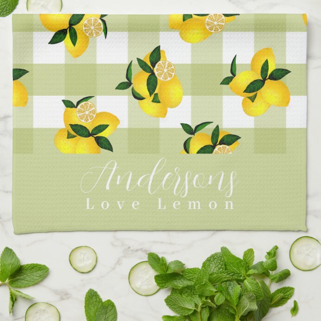 Lemon Chic Green Gingham Geschirrtuch (Gefaltet)