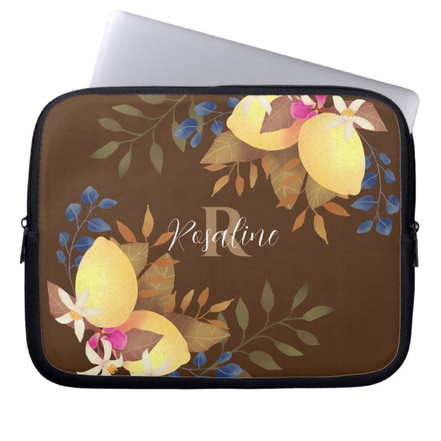 Lemon Chic Monogram Brown Electronics Bag Laptopschutzhülle (Vorderseite)