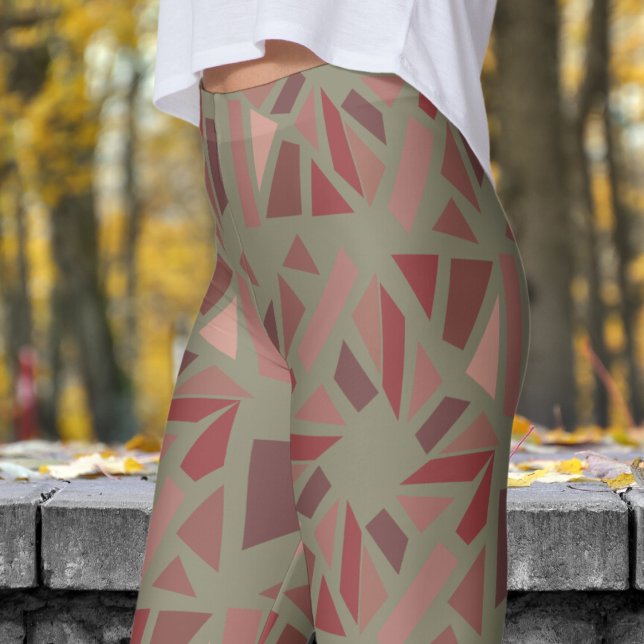 Lemon Chiffon Green Mosiac Pattern Leggings (Blocks Mosiac on Lemon Chiffon Leggings)