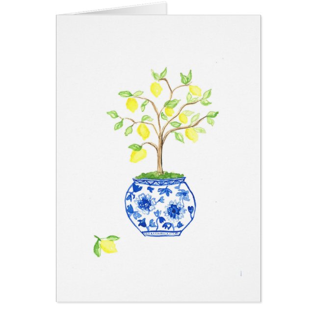 Lemon Chinoiserie Wasserfarben Druckgraukarte (Vorne)
