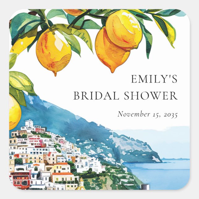 Lemon Citrus Amalfi Küste Brautparty Quadratischer Aufkleber (Vorderseite)