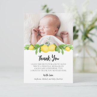 Lemon Citrus Baby Dusche Foto Dankeskarte
