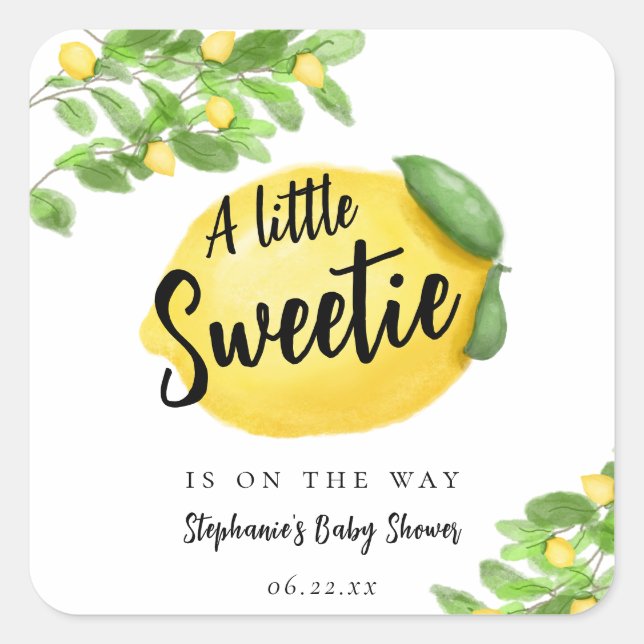 Lemon Citrus Baby Dusche Quadratischer Aufkleber (Vorderseite)