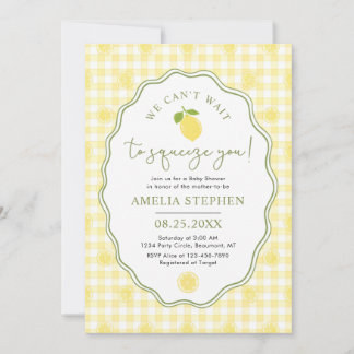 Lemon Citrus Baby Shower Yellow Gingham Einladung
