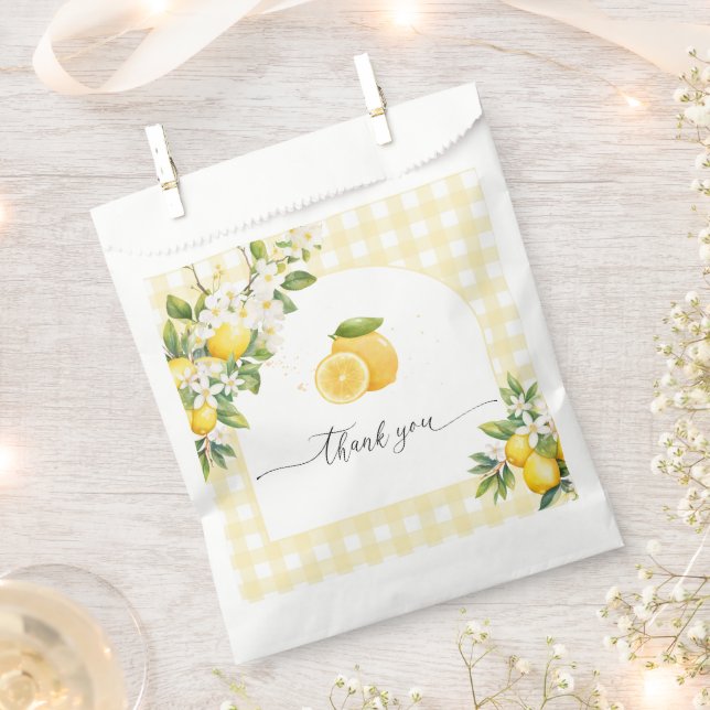 Lemon Citrus Baby Shower Yellow Gingham Geschenktütchen (Ausgeschnitten)