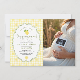 Lemon Citrus Baby Shower Yellow Gingham Photo Einladung