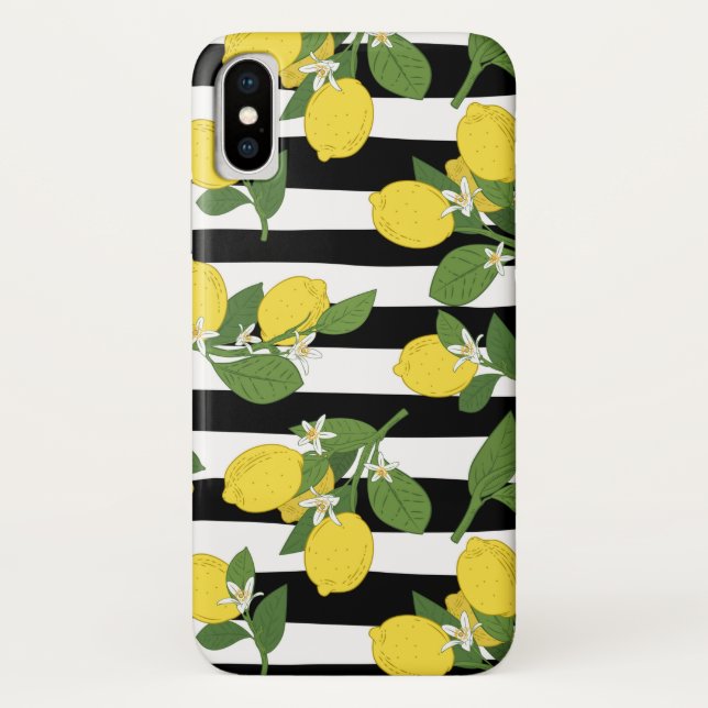 Lemon Citrus Black Stripes Yellow iPhone Case (Rückseite)