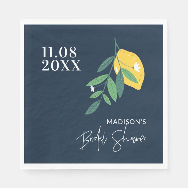 Lemon Citrus Blue Brautparty Hauptpresse Serviette (Vorderseite)