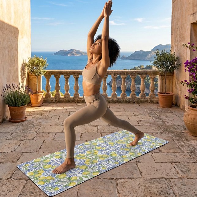 Lemon Citrus Blue Mediterranean Tile Pattern Yogamatte (Lemon Citrus Blue Mediterranean Tile Pattern Yoga Mat)