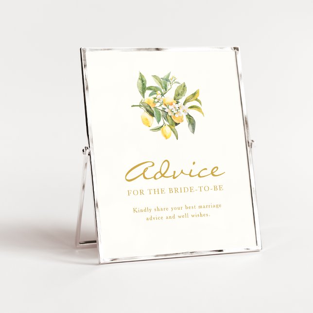 Lemon Citrus Blumenempfehlung Zeichen Sockelschild (Lemon Citrus floral Bridal Shower Advice Sign by Painted Paperie
)