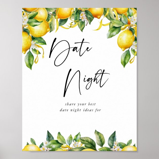 Lemon Citrus Brautparty Date Jar Game Poster (Vorne)