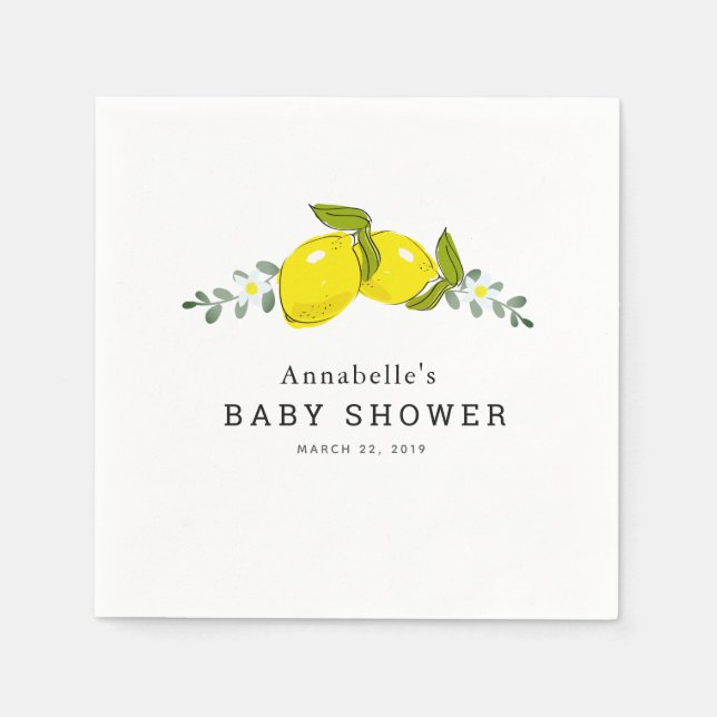 Lemon Citrus Floral Baby Dusche Papier Napkins Serviette (Vorderseite)