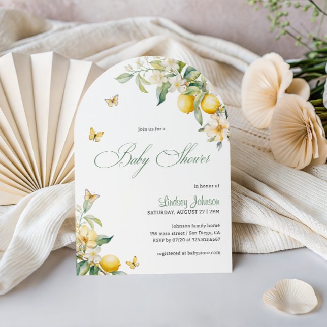 Lemon Citrus Floral Butterfly Baby Shower Arch Einladung (Von Creator hochgeladen)