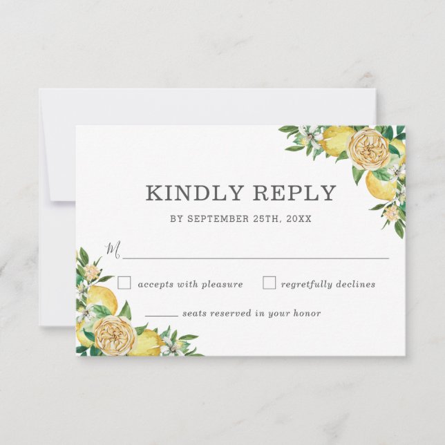 Lemon Citrus Floral Greenerity Wedding RSVP Card (Vorderseite)