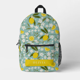 Lemon Citrus Floral Muster Sky Blue Bedruckter Rucksack