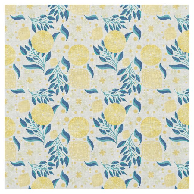 Lemon Citrus Floral Muster Stoff (Nahaufnahme)