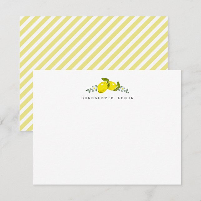 Lemon Citrus Floral Stationery Note Card Mitteilungskarte (Vorne/Hinten)