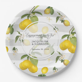 Lemon Citrus Floral White Strip Engagement Party Pappteller