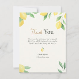 Lemon Citrus Green Wedding with Photo Back Dankeskarte