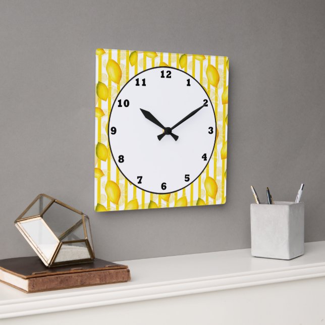 Lemon Citrus Küche Fruchtwange Quadratische Wanduhr (Büro)