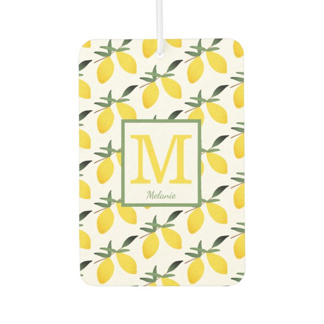 Lemon Citrus Monogram Name Autolufterfrischer (Vorderseite)